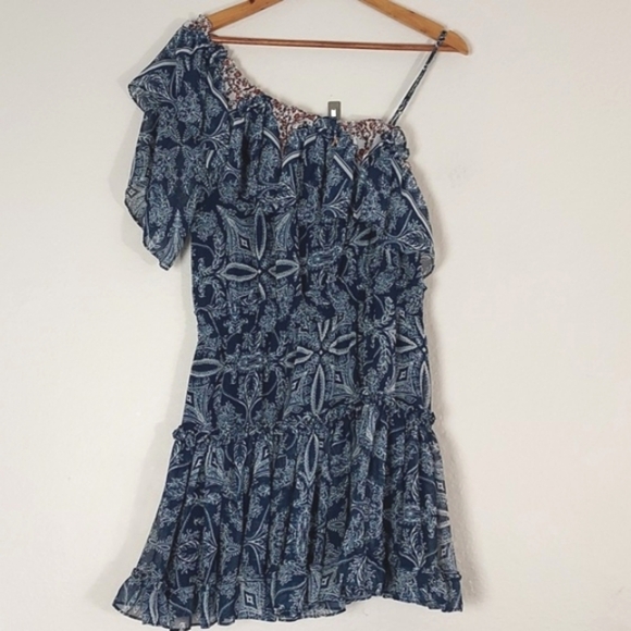 MISA Ezri Mini Dress One Shoulder Blue White Size Large - Picture 6 of 16